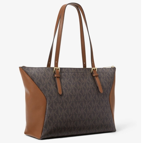 Michael Kors Coraline Tote Bag Signature Luggage Logo and Brown Leather - Picture 3 of 13